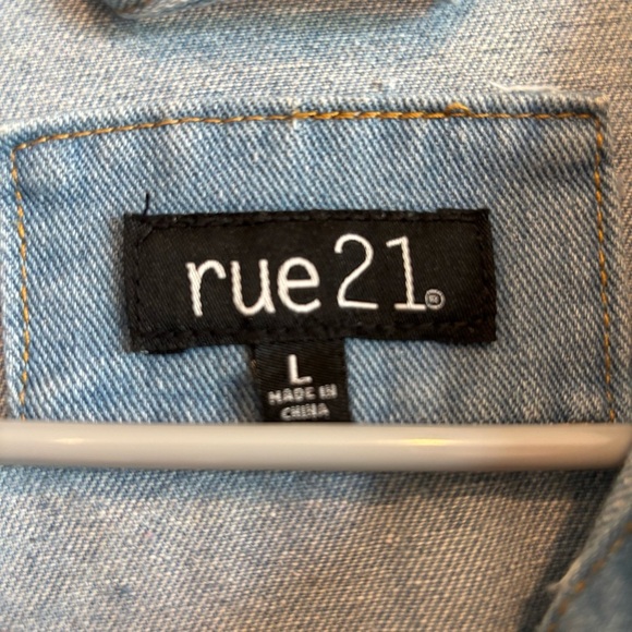 Rue 21 Blue Denim Medium Wash Graphic Print Jean Jacket Large - Picture 9 of 9